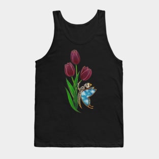 Surrealist skull and tulip flowers. Tank Top